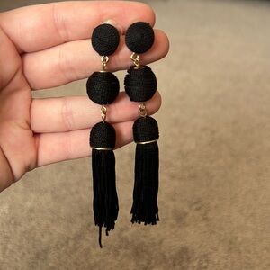 Black tassel drop earrings